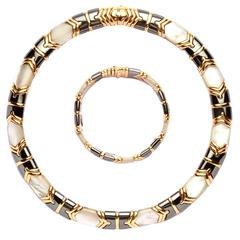 1980s Bulgari Ematite Mother of Pearl Gold Set 