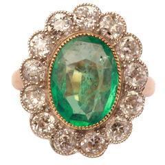 Antique Emerald Diamond Gold Platinum Ring