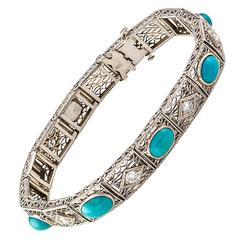 Kohn & Co. Turquoise Diamond Gold Filigree Bracelet