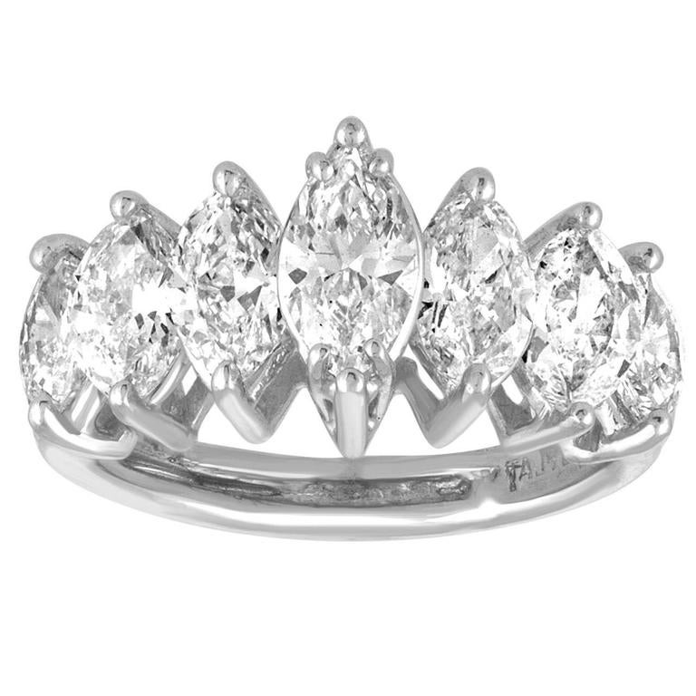 7 Stone 2.23 Carats Marquise Diamond Platinum Ring For Sale at 1stdibs