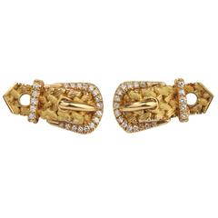 Hermes Paris Diamond Gold Belt Buckle Earrings