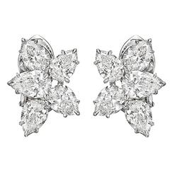 Pear-Shaped Diamond Platinum Cluster Earclips