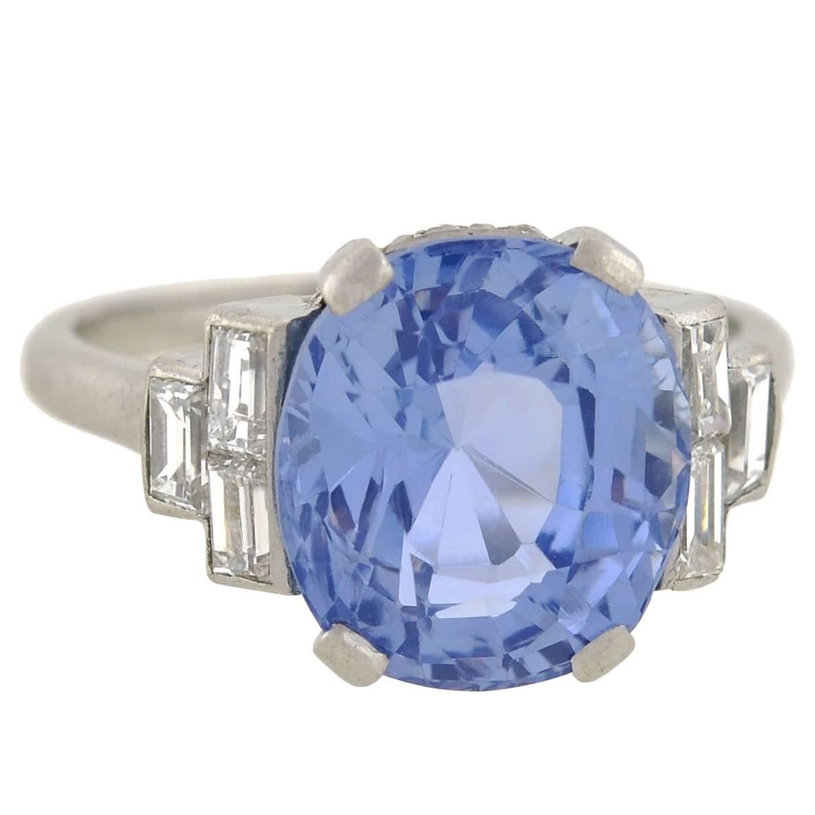 Art Deco 7.11 Carat Sapphire Diamond Platinum Ring 