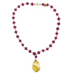 Mallary Marks Ruby Bead Citrine Gold Pendant Necklace