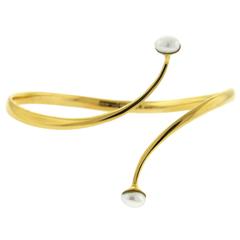 Georg Jensen Pearl Gold Bypass Cuff Bracelet Number 966