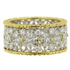 Buccellati Diamond Gold Openwork Wide Wedding Band Ring 10