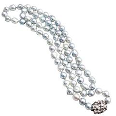 Silver Blue Cultured Pearl Baroque Gold Necklace 4