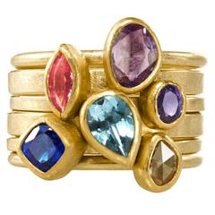 Petra Class Pink Purple Blue Sapphire Aquamarine Yellow Diamond Stacking Rings