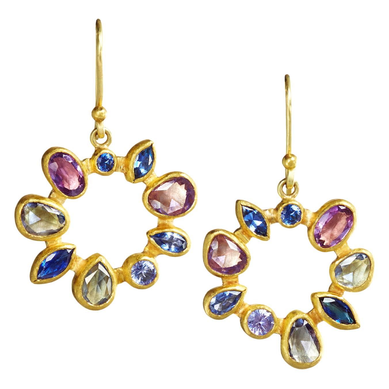 Petra Class Multicolored Montana Sapphire Gold Radial Drop Earrings
