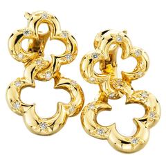 Jean Vitau Diamond Gold Double Clover Earrings 3