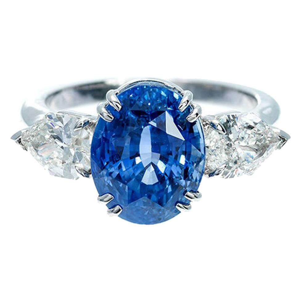 Peter Suchy GIA 6.48 Carat Sapphire Diamond Three-Stone Platinum Engagement Ring