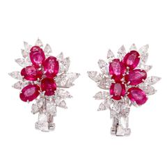 French Ruby Diamond Gold Earrings