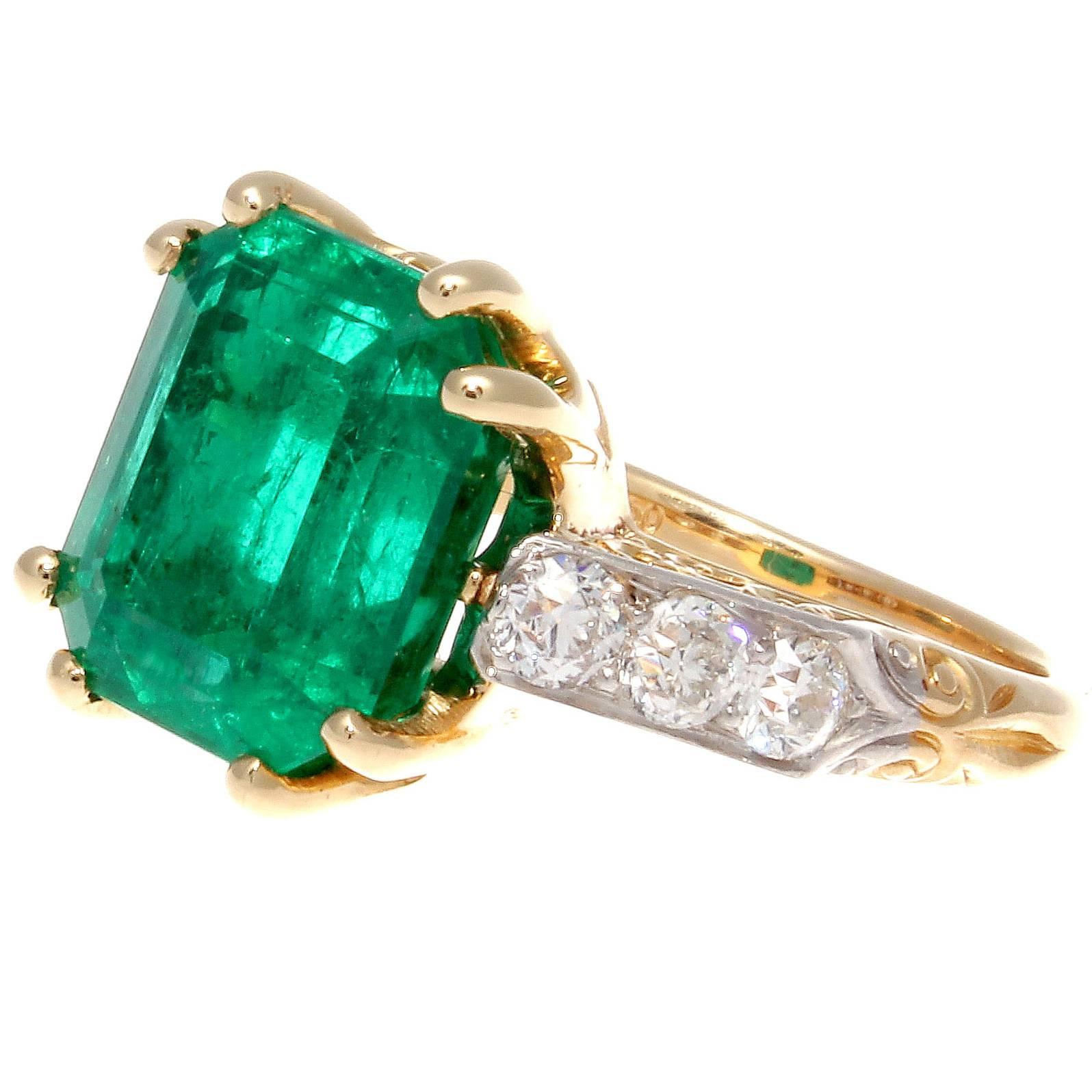 Five Carat Colombian Emerald Diamond Gold Ring