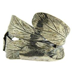 Large Mario Buccellati Silver Leaf Motif Cuff Bracelet