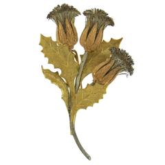 Mario Buccellati Tri Color Gold Classic Thistle Flower Brooch Pin