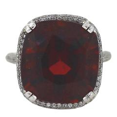 17.06 Carat Hessonite Garnet Diamond Gold Ring
