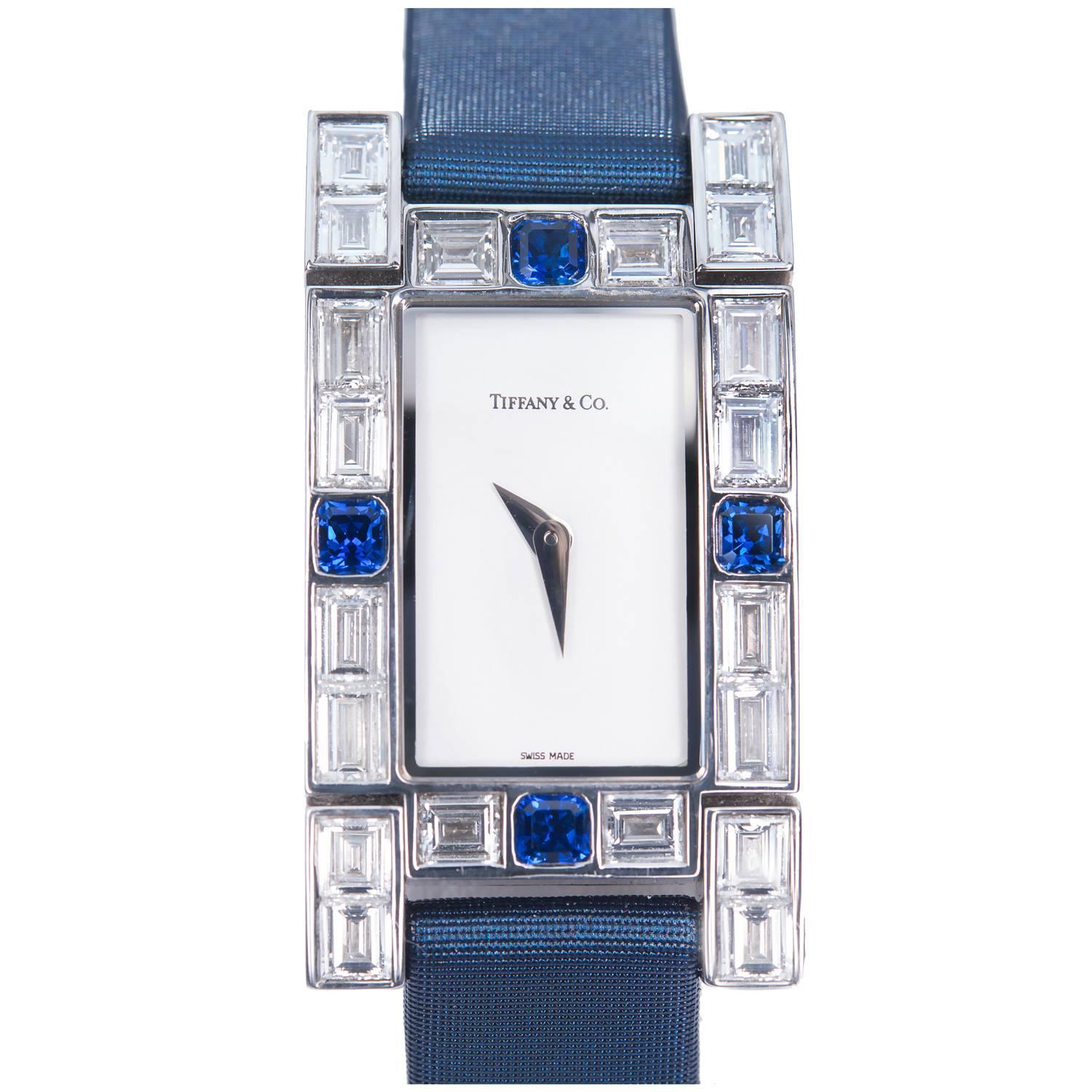 Tiffany & Co. Ladies Lucida Sapphire Diamond Gold Quartz Wristwatch