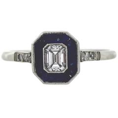 Emerald Cut Diamond Platinum Engagement Ring with Sapphire Halo