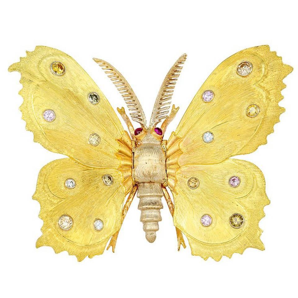 Buccellati Natural Color Diamond Butterfly Pin For Sale