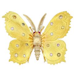 Vintage Buccellati Natural Color Diamond Butterfly Pin
