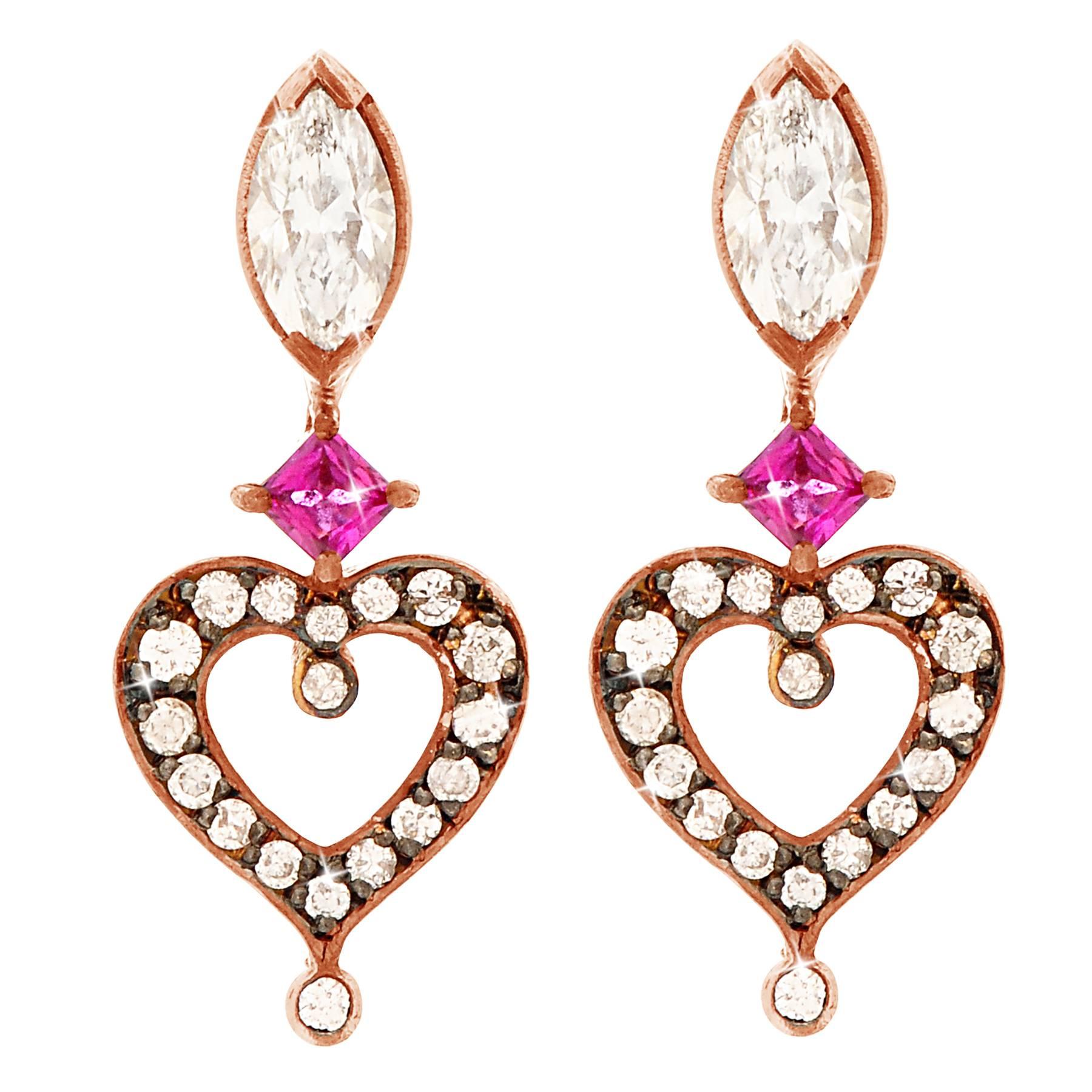 Sabine Getty Ruby Diamond Gold "Love" Earrings For Sale
