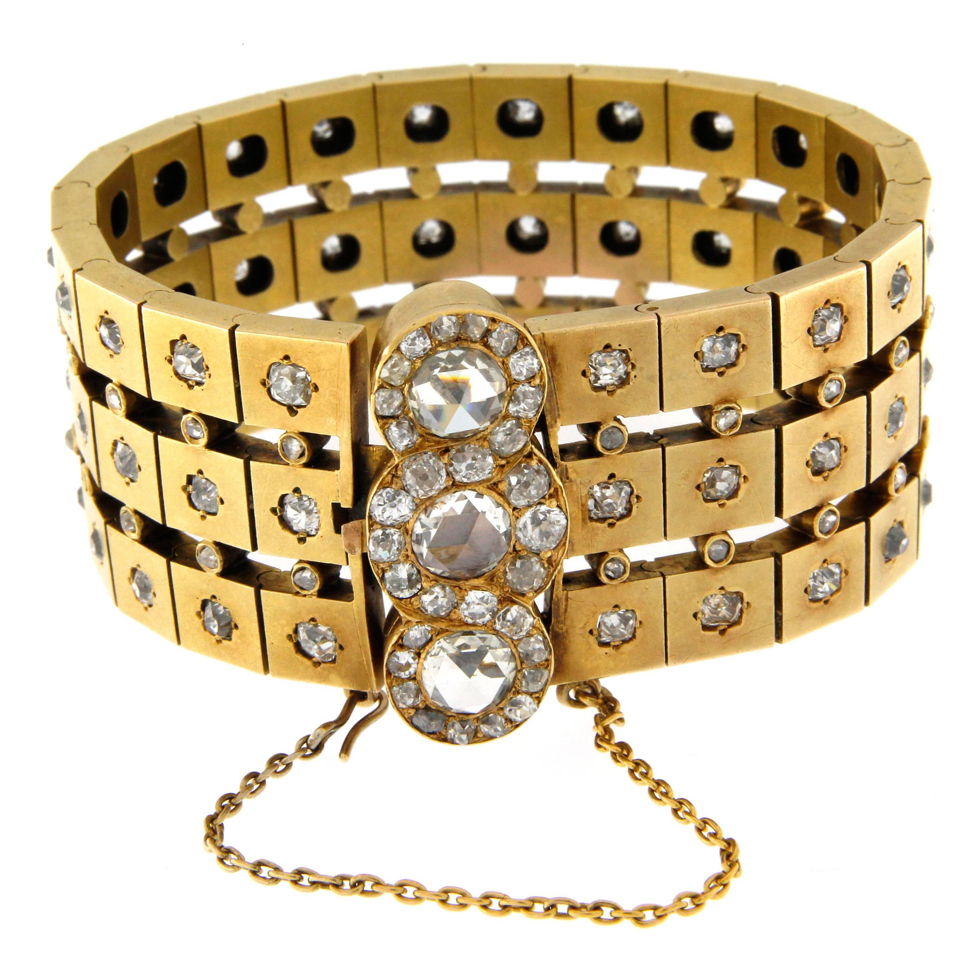 1950s Rose Cut Diamond Gold Bracelet