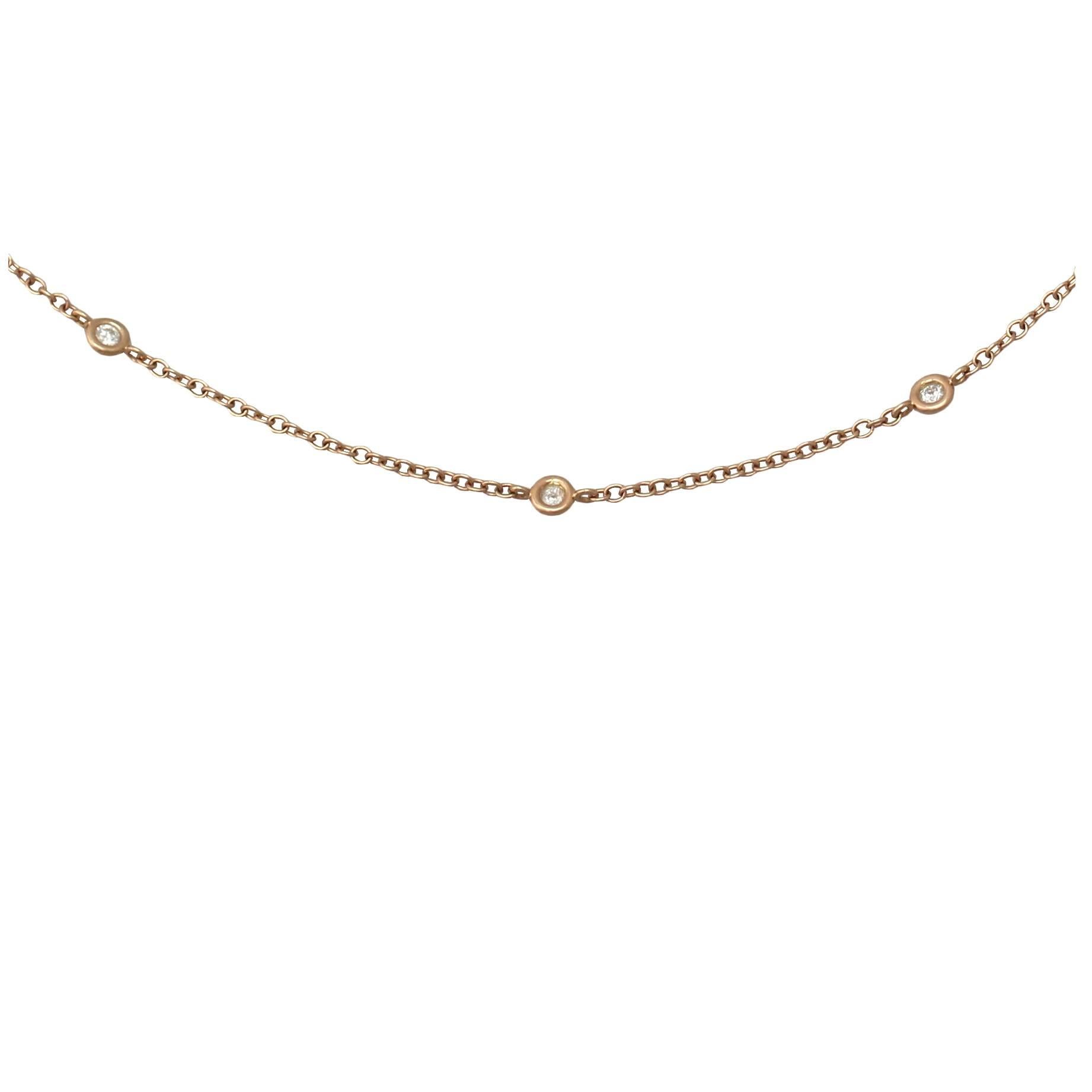 0.12Ct Diamond and 18k Rose Gold Necklace - Vintage Italian Circa 1980