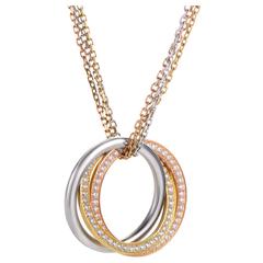 Cartier Trinity Diamond Tri-Gold Pendant Necklace