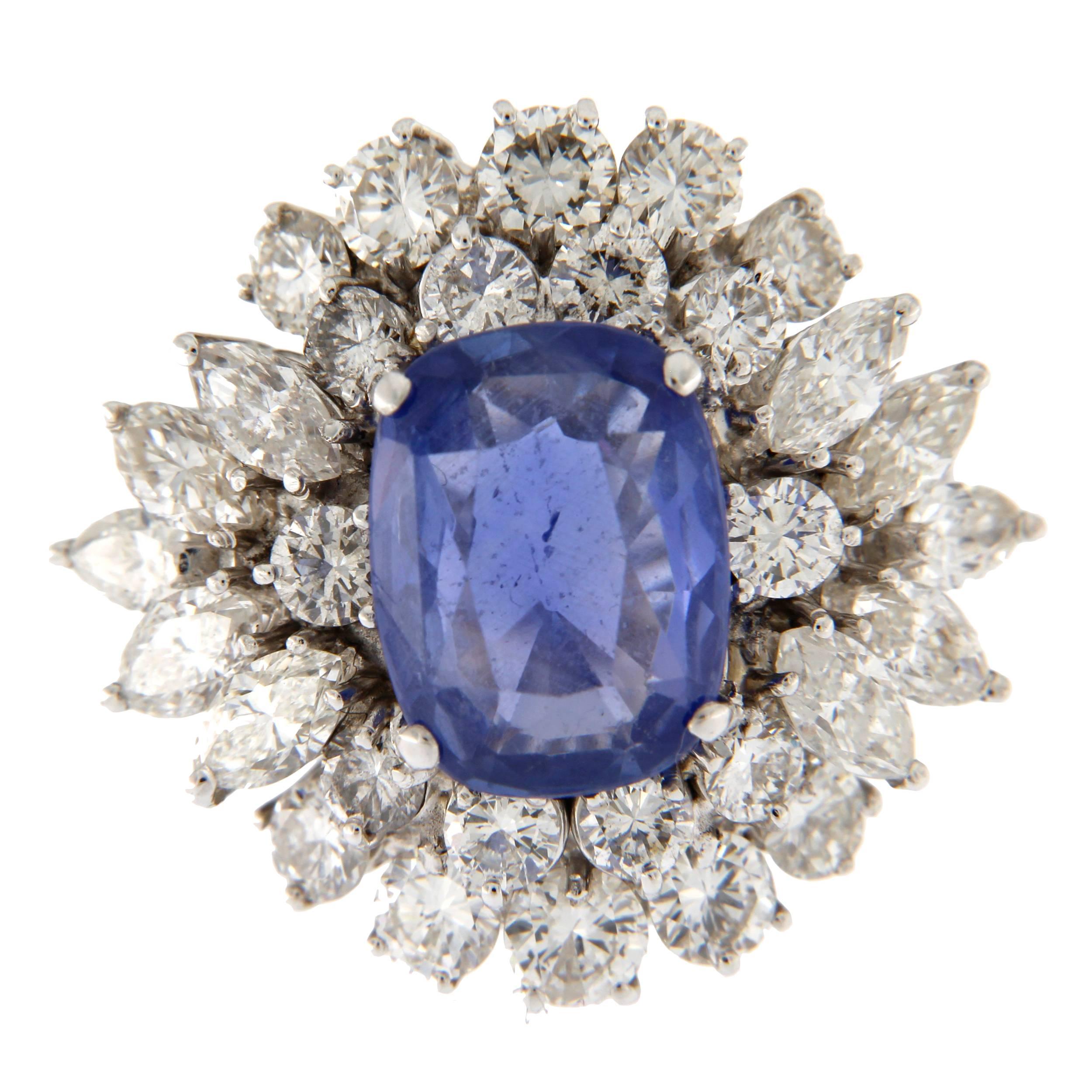 5.17 Carat Natural Ceylon Sapphire Diamond Gold Ring