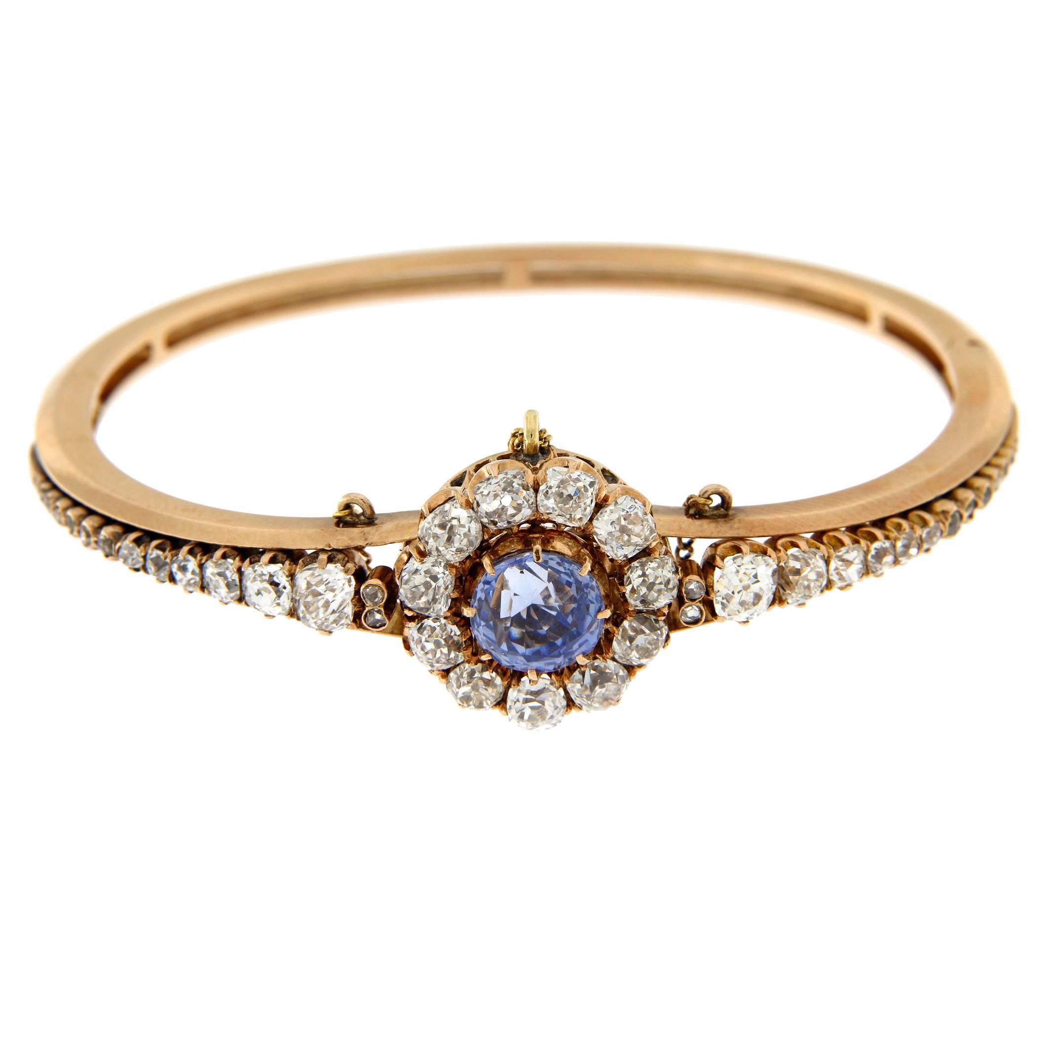 1880 Sapphire Diamond Bangle Bracelet For Sale