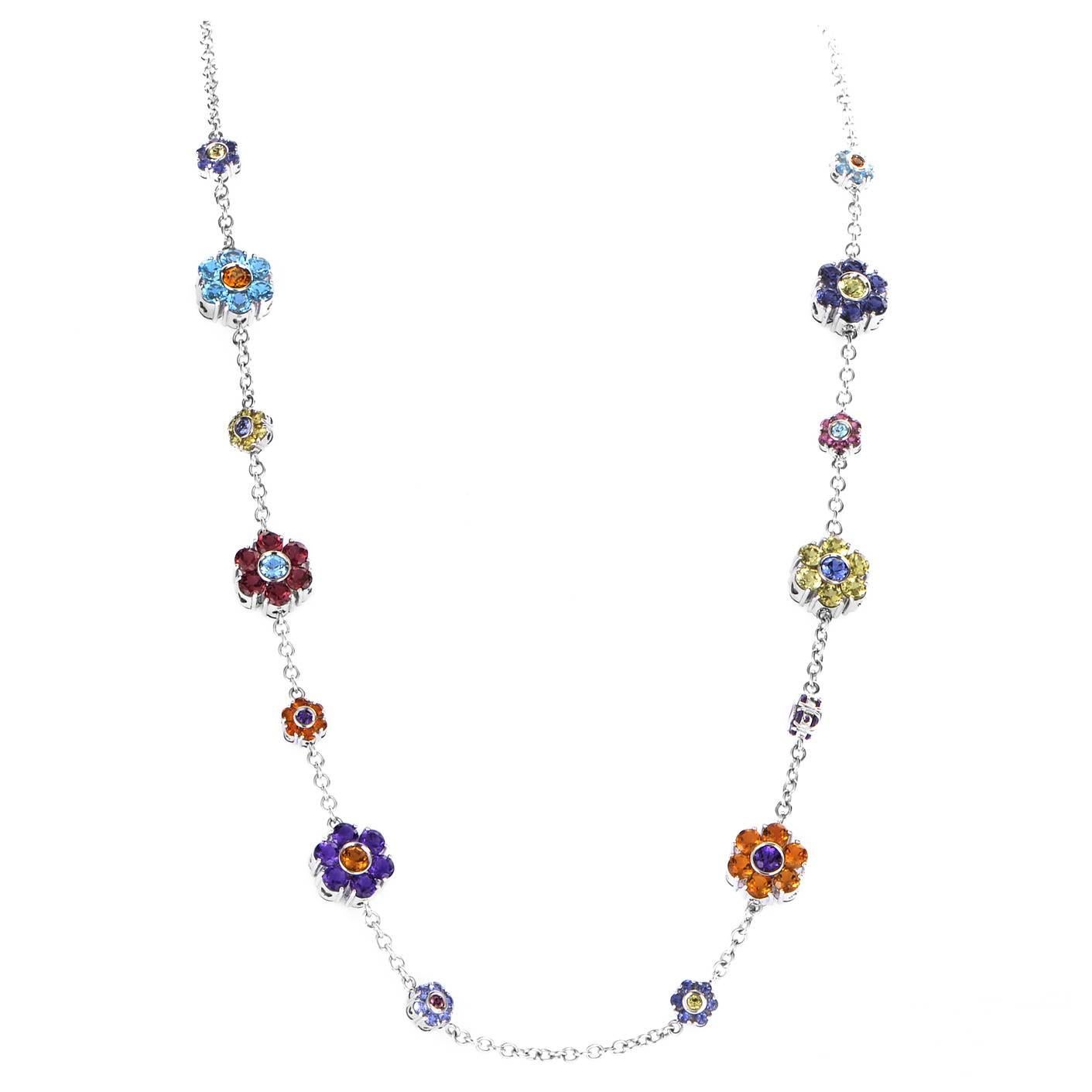Pasquale Bruni Fiori Multi-Gemstone Gold Floral Necklace