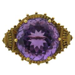 1880s Victorian Amethyst Gold Brooch Pin