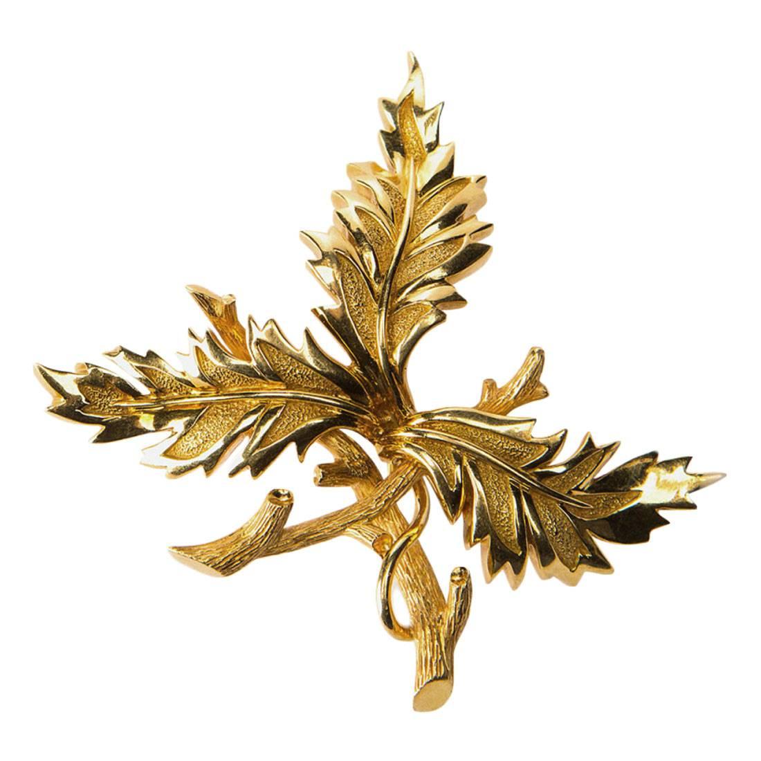 Tiffany & Co. Schlumberger Three Leaf Gold Brooch