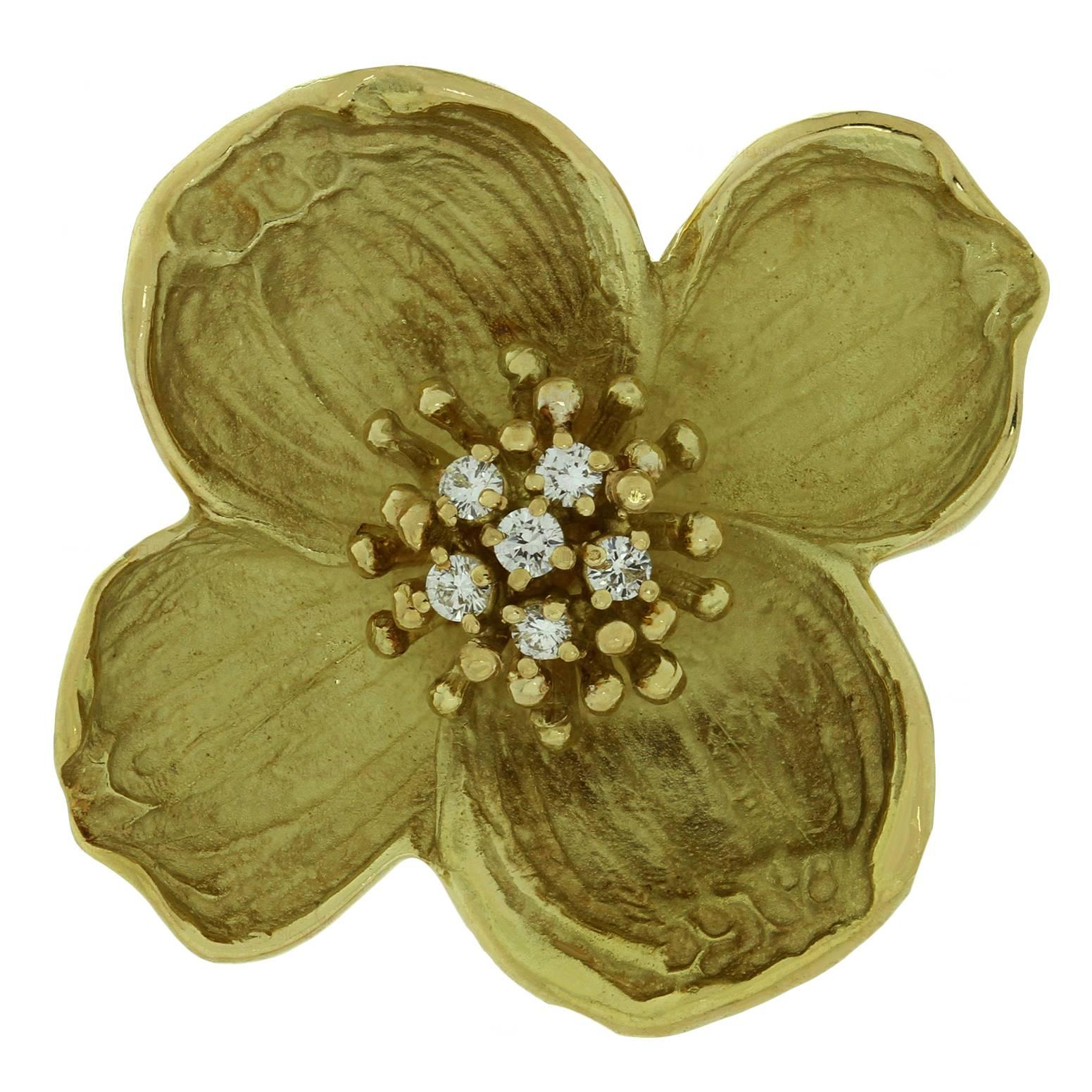 Tiffany & Co. Diamond Gold Dogwood Flower Brooch
