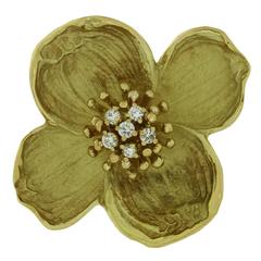 Vintage Tiffany & Co. Diamond Gold Dogwood Flower Brooch