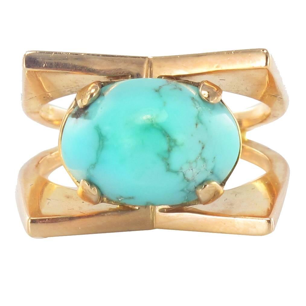 Modernist Turquoise Gold Ring 