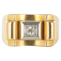 1940s French Diamond Gold Tank Ring
