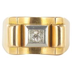 1940s French Diamond Gold Tank Ring 2