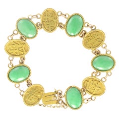 Antique 1920s Jade 18 Karat Yellow Gold Bracelet