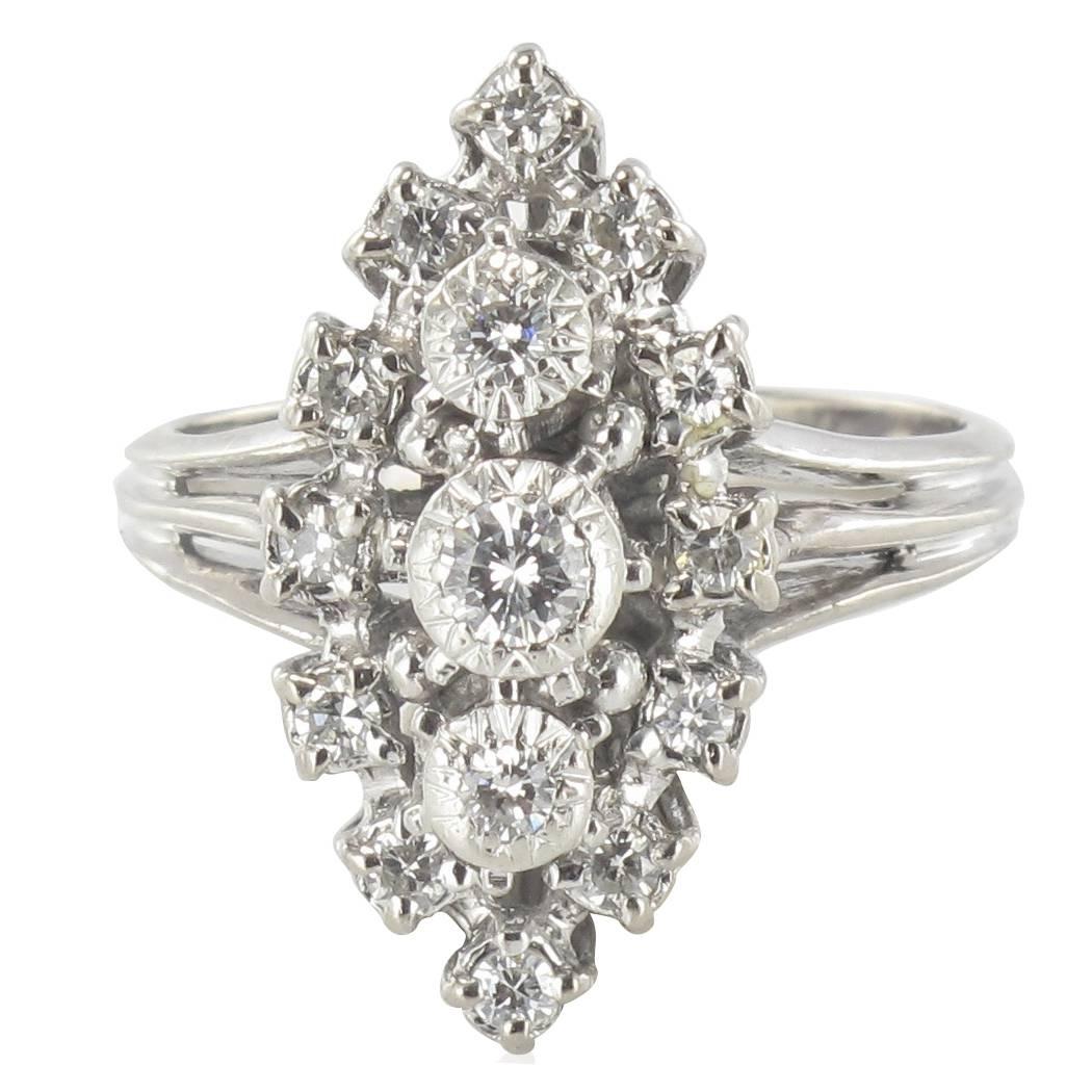 1960s French Diamond Gold Platinum Marquise Ring