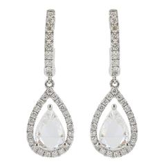 Rose Cut Pear Diamond Gold Drop Earrings