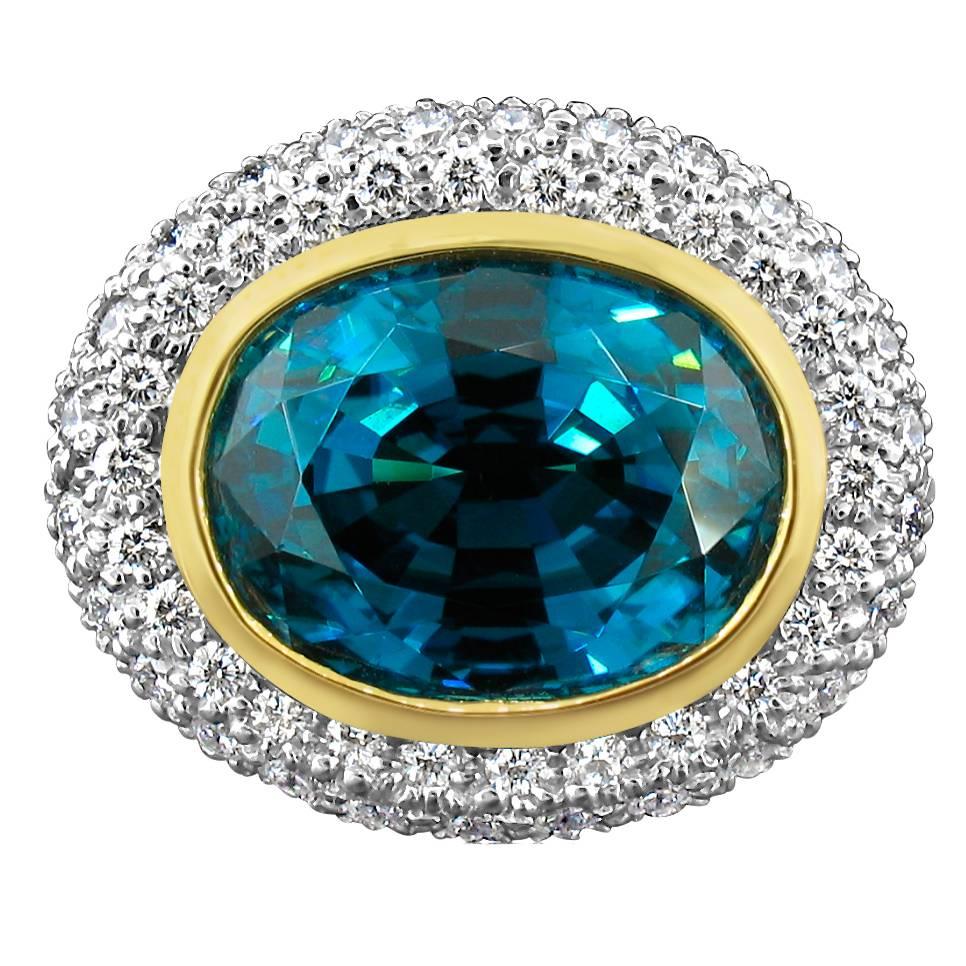 Richard Krementz Blue Zircon Diamond Gold Platinum Ring