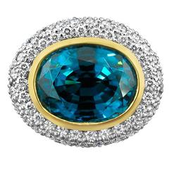 Richard Krementz Blue Zircon Diamond Gold Platinum Ring