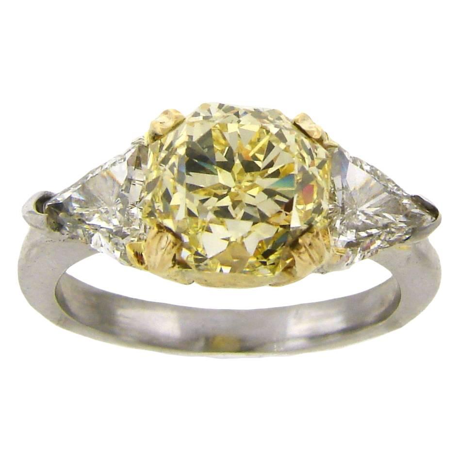 3.10 Carat GIA Cert Fancy Yellow Diamond Gold Ring
