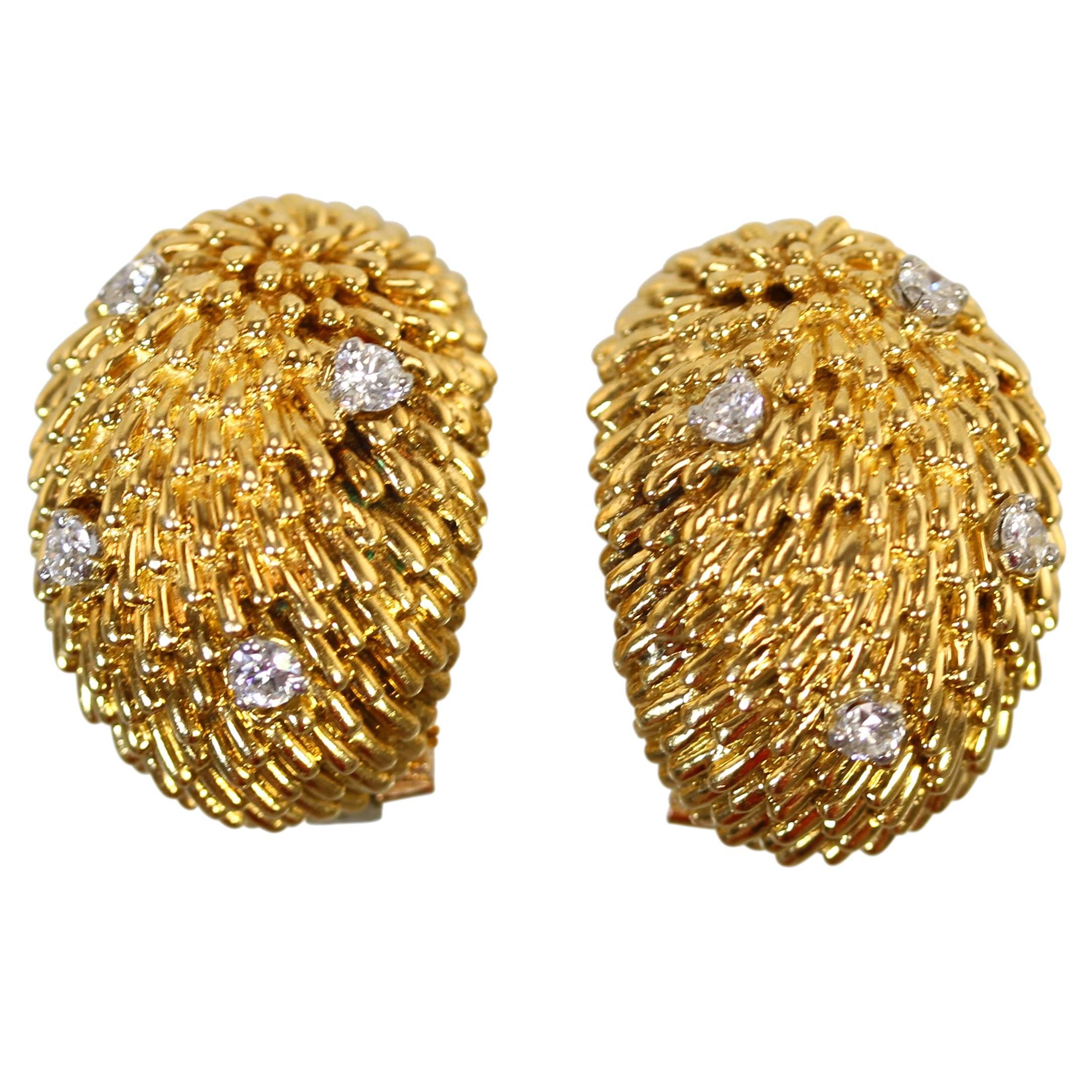 1960s Van Cleef & Arpels Diamond Gold Earclips