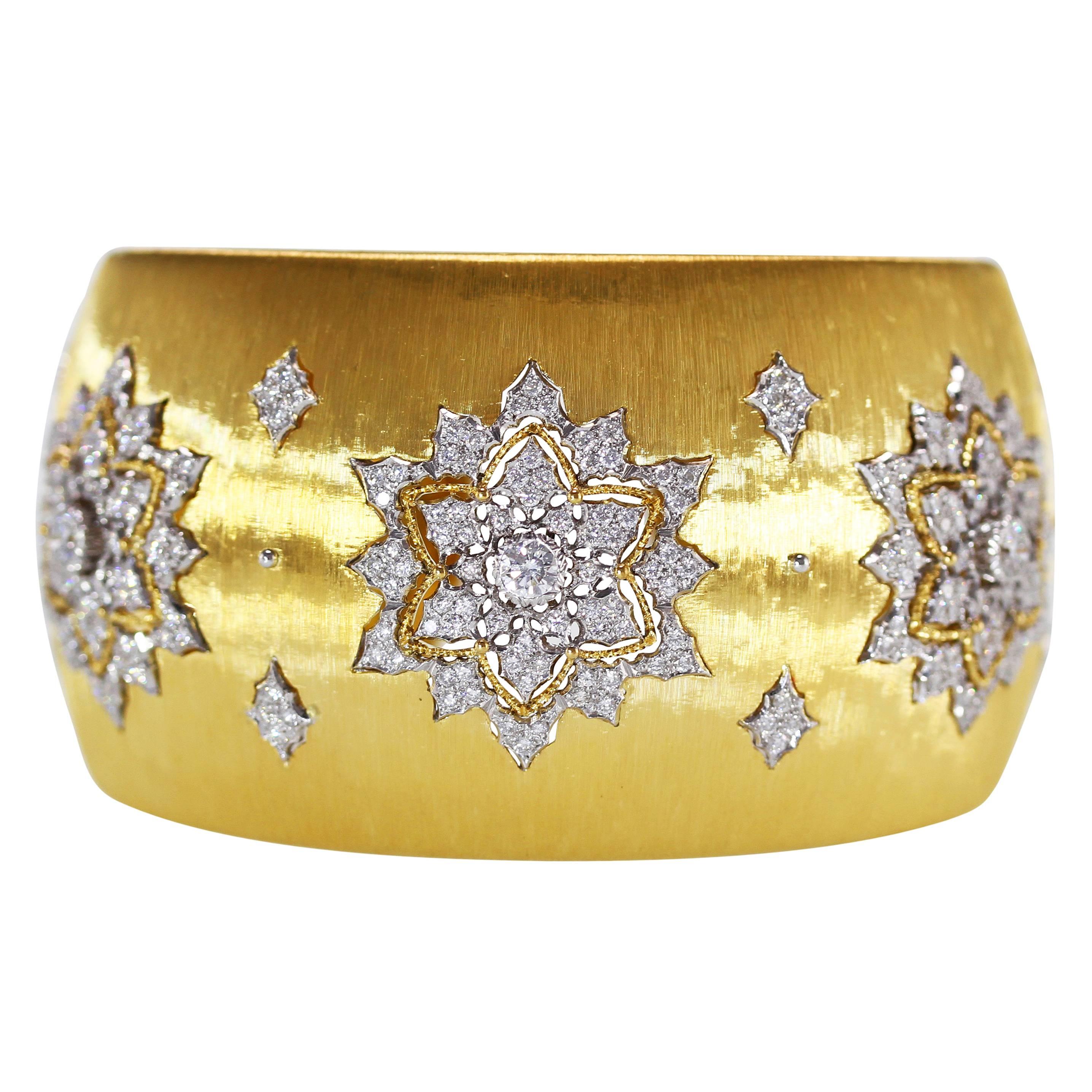Buccellati Diamond Gold Wide Cuff Bracelet