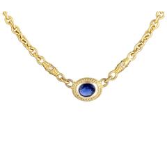 Doris Panos Sapphire Diamond Gold Pendant Necklace