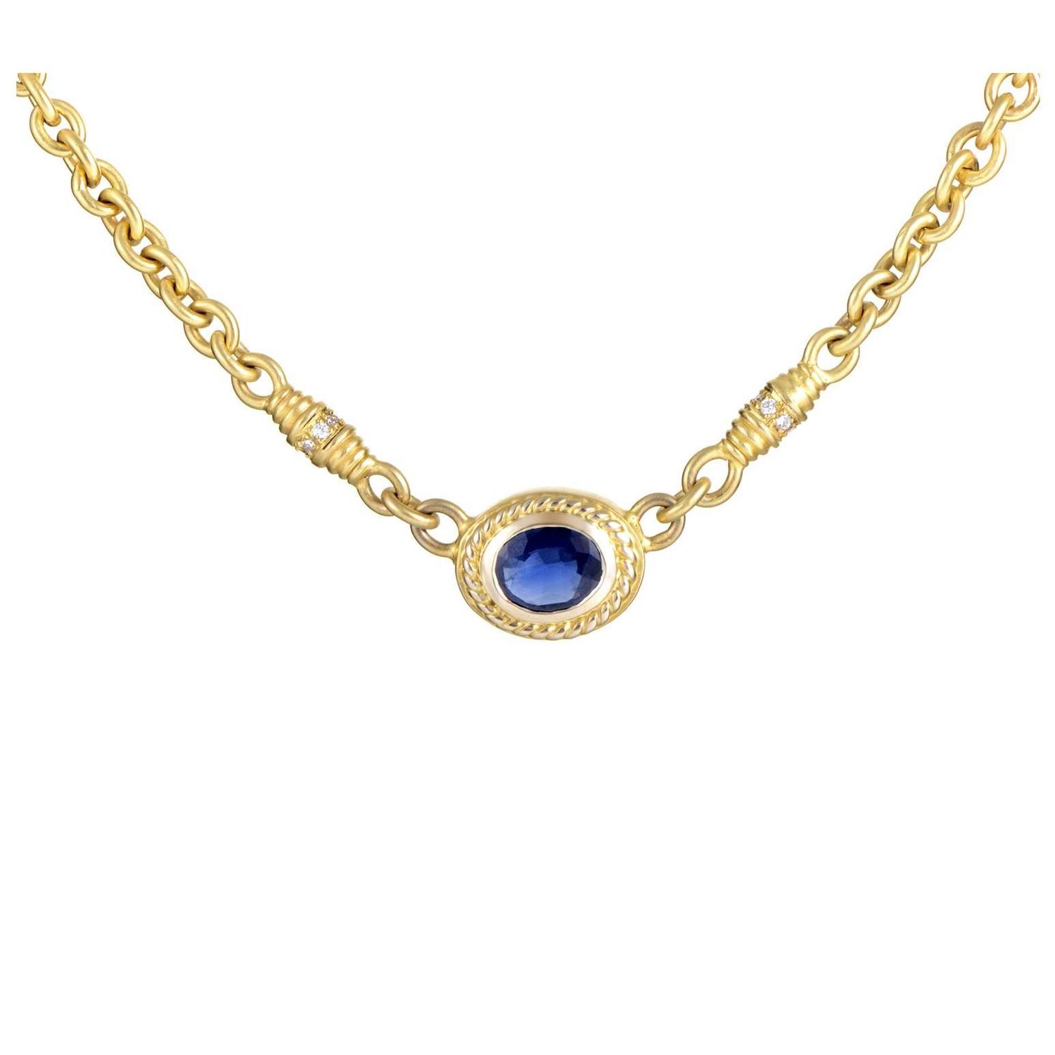 Doris Panos Sapphire Diamond Gold Pendant Necklace For Sale at 1stdibs
