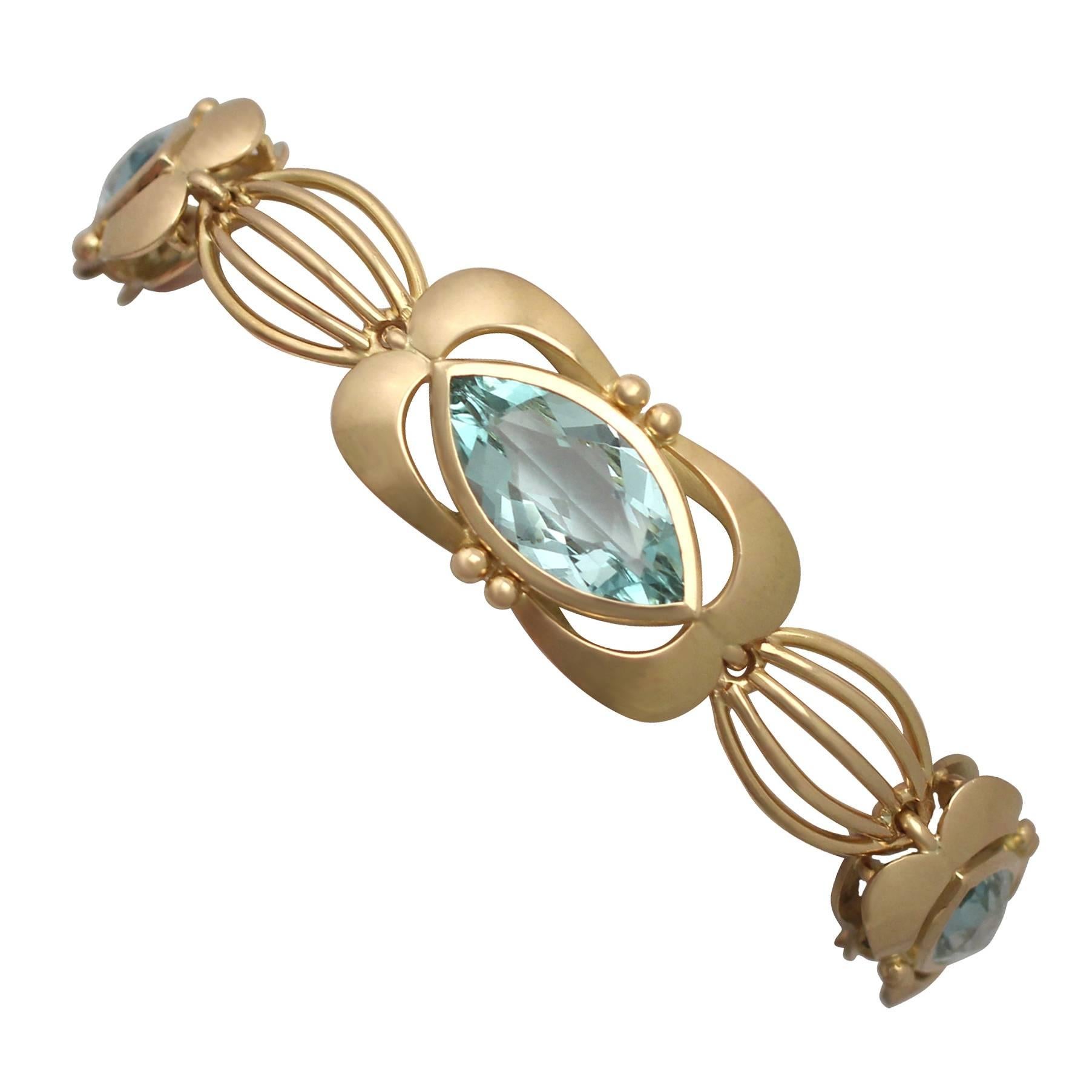 9.18Ct Aquamarine and 18k Yellow Gold Bracelet - Art Deco Style - Vintage