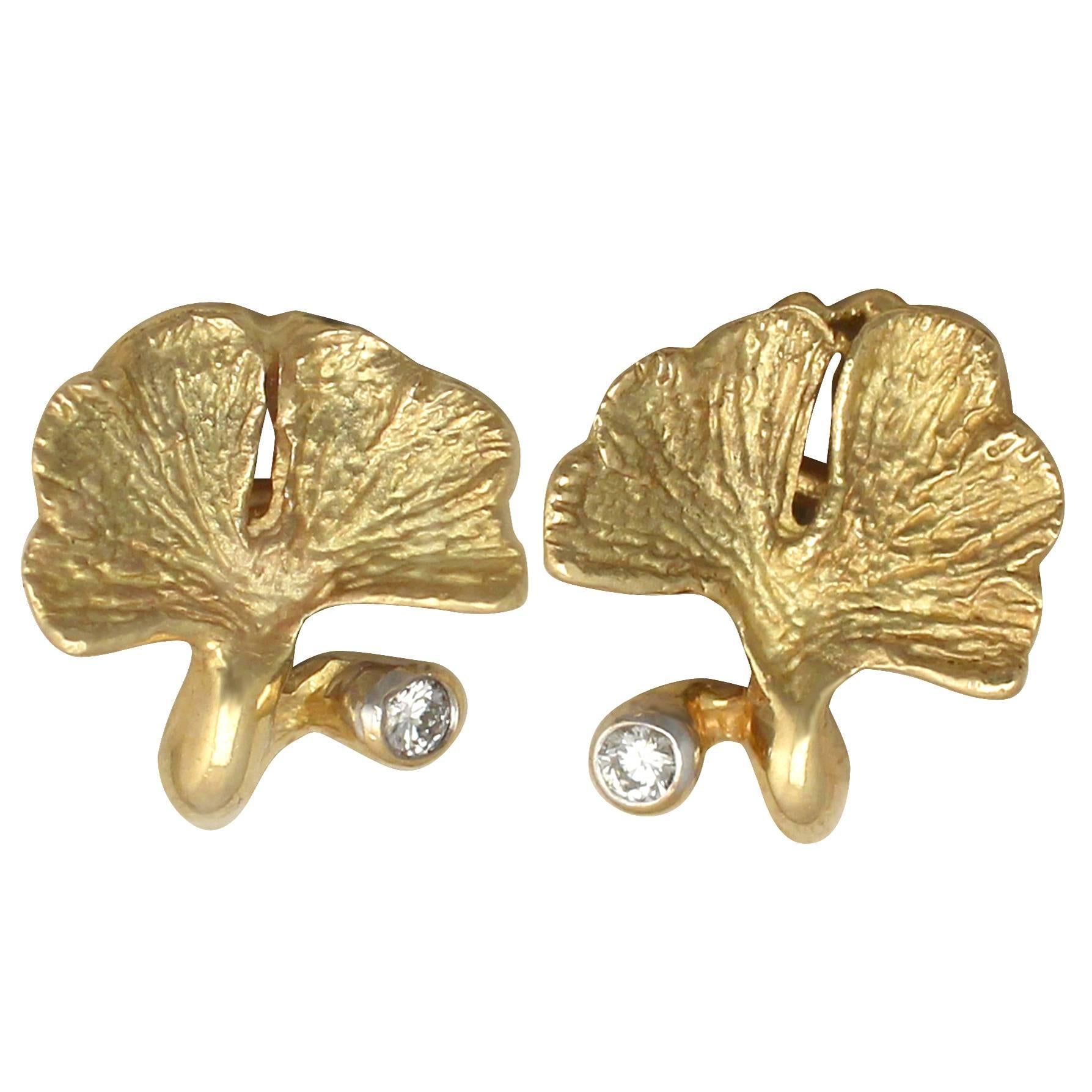 0.04Ct Diamond and 18k Yellow Gold Earrings - Vintage Belgian Circa 1980